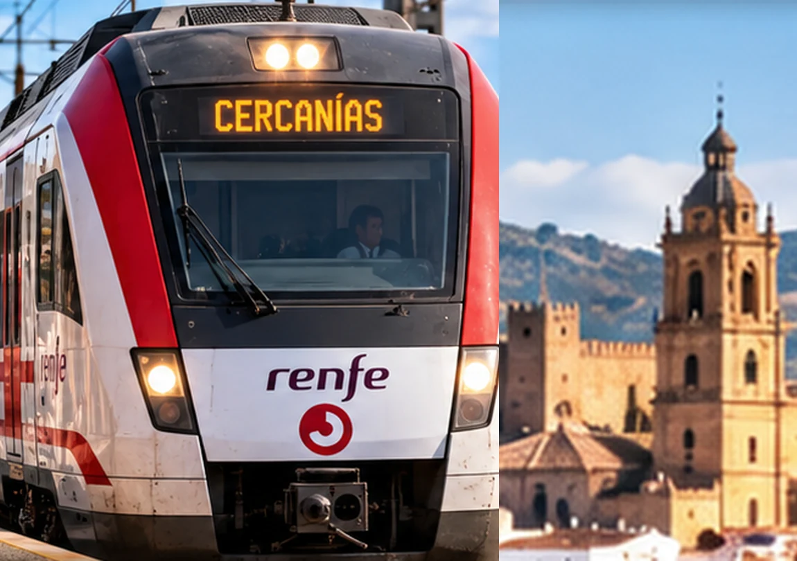 Fotomontaje de un tren Cercanías frente a Antequera; imagen ilustrativa